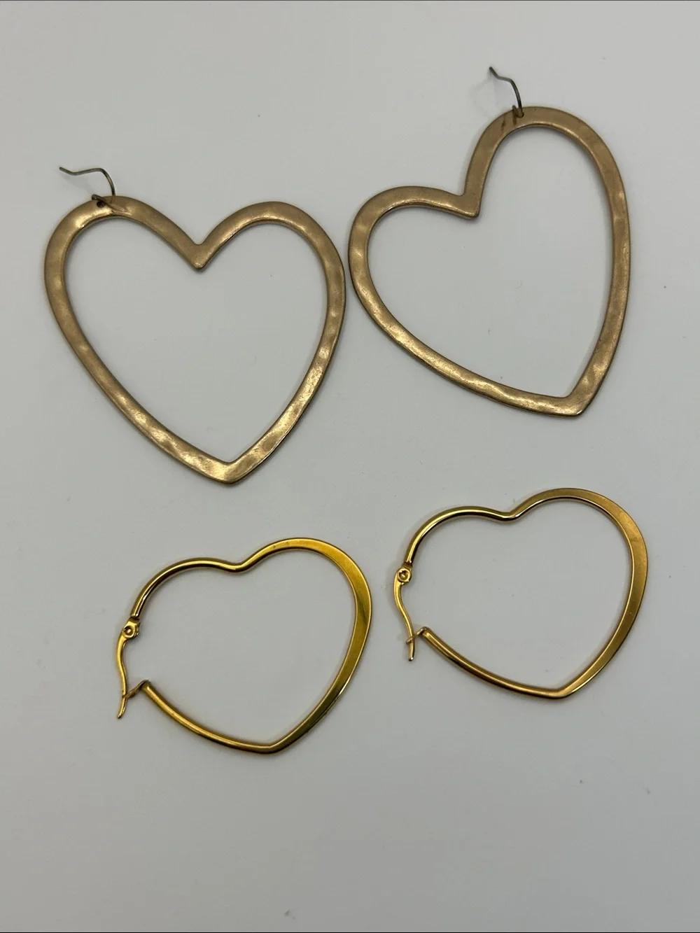 Gold-tone Heart Hoop Earrings 2 Pair Dangle Oversized